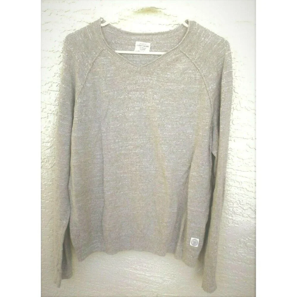 Lucky Brand L Oatmeal V-neck Raglan Sleeve Cotton Sweater Layering Lightweight
